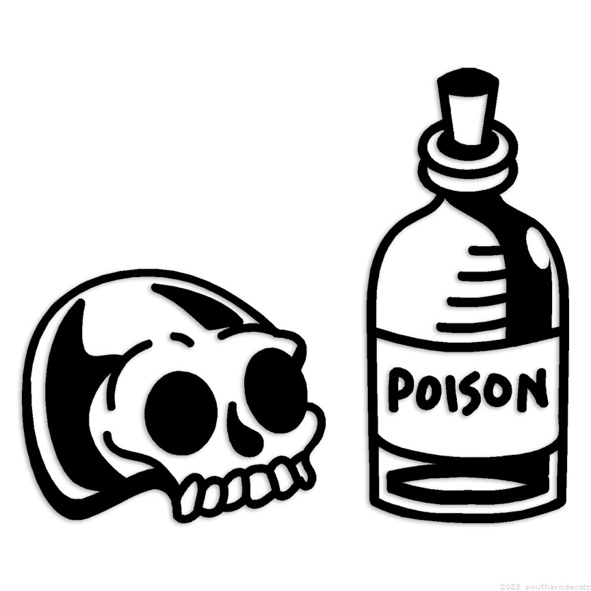 Poison Bottle Skull - Decal Sticker - Multiple Colors & Sizes